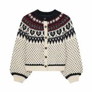 The Heart Fair Isle Cardigan, Cream with Navy | The Avenue