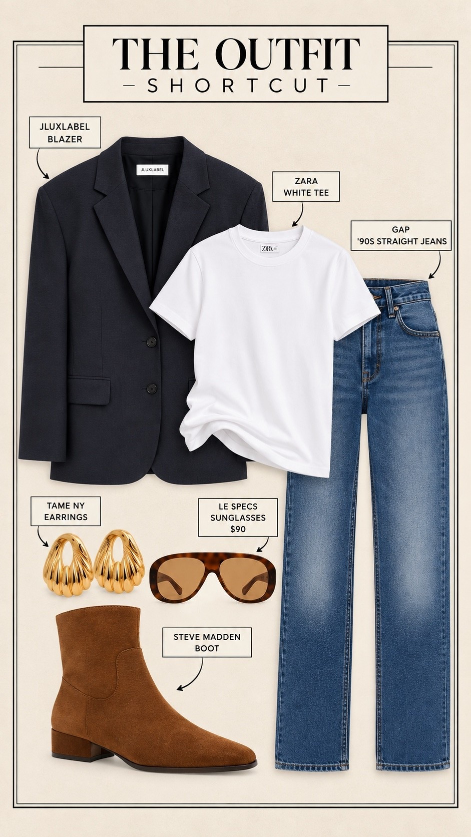 honestly, one of my most favorite types of outfit. A basic T-shirt with an oversized blazer it looks like you tried, but you’re actually really comfortable. I have and own this blazer, it’s incredible. Well the boots too. And the T-shirt. I have a small in the blazer. It’s already oversized  ￼