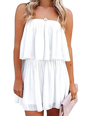 EXLURA Womens 2024 Summer Romper Dress Spaghetti Strap Pleated Fashion Short Jumpsuit Outfits | Amazon (US)