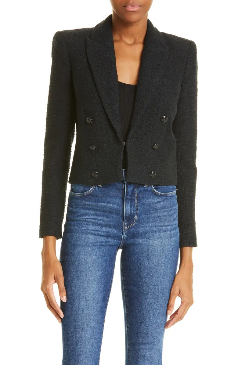 Inez Crop Shoulder Pad Cotton Blend Tweed Blazer | Nordstrom