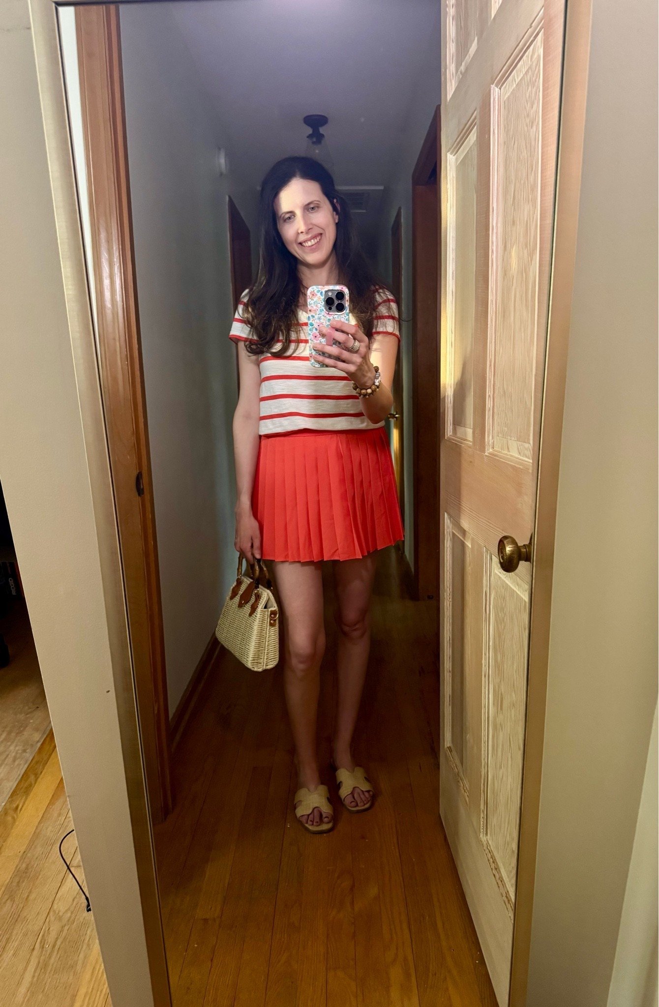 Pleated skort, stripe tee, straw bag, slide sandals

Easy summer weekend outfit. I wore this to go get ice cream

#LTKdayinmylife #LTKgrwm #LTKootd