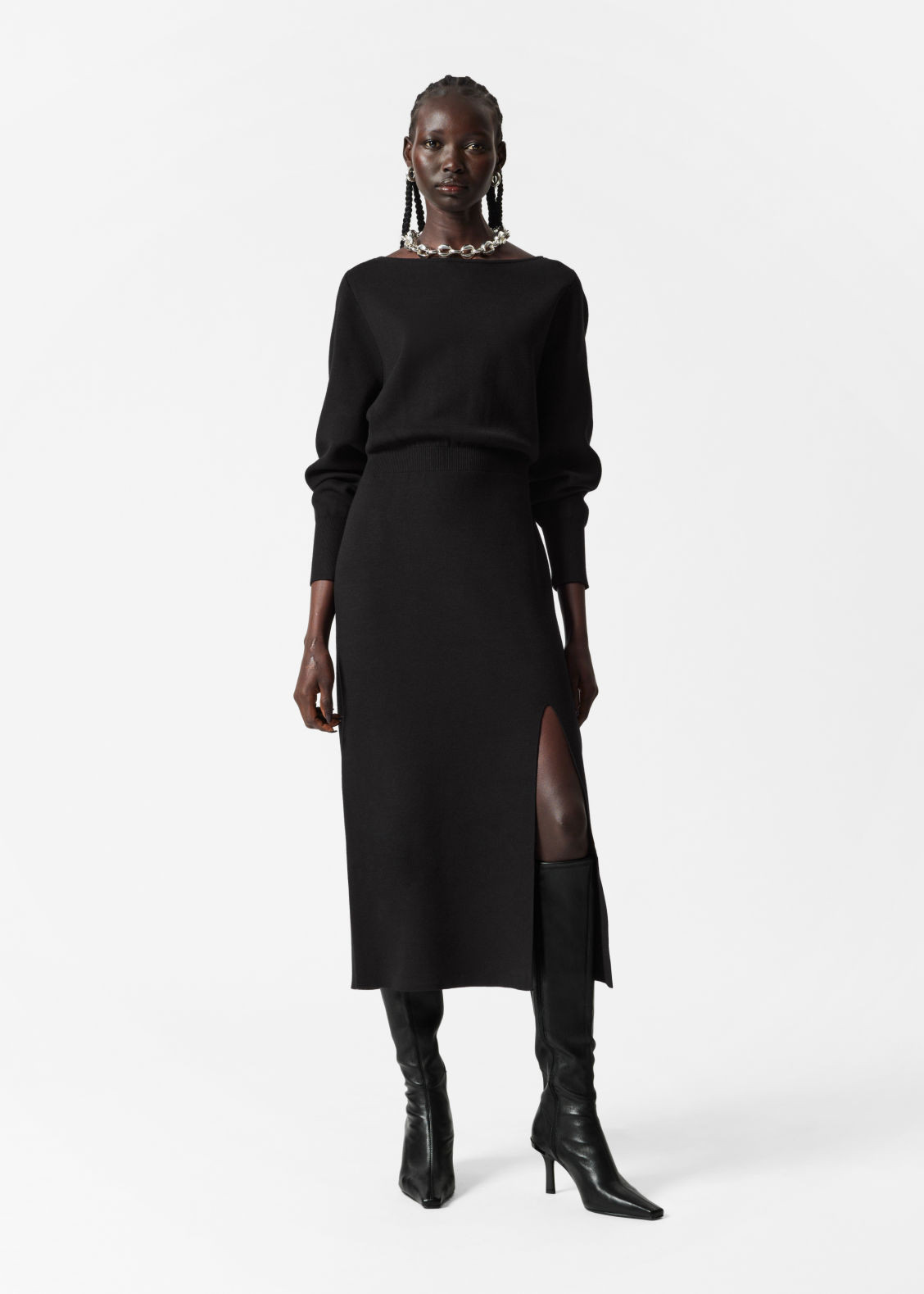 Slit-Detailed Midi Dress - Black | & Other Stories US