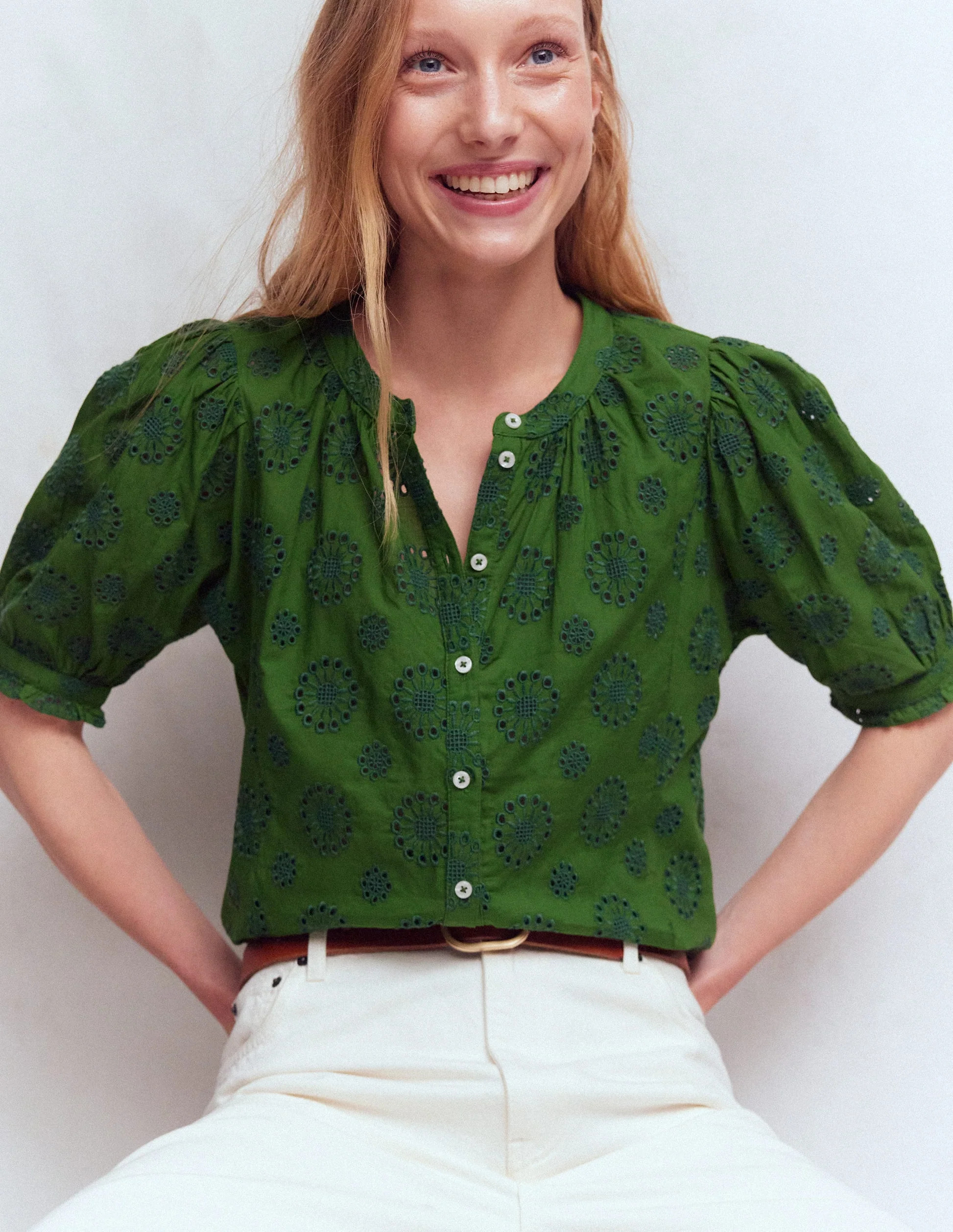 Camille Embroidered Cotton Top-Ivory Broderie | Boden (US)