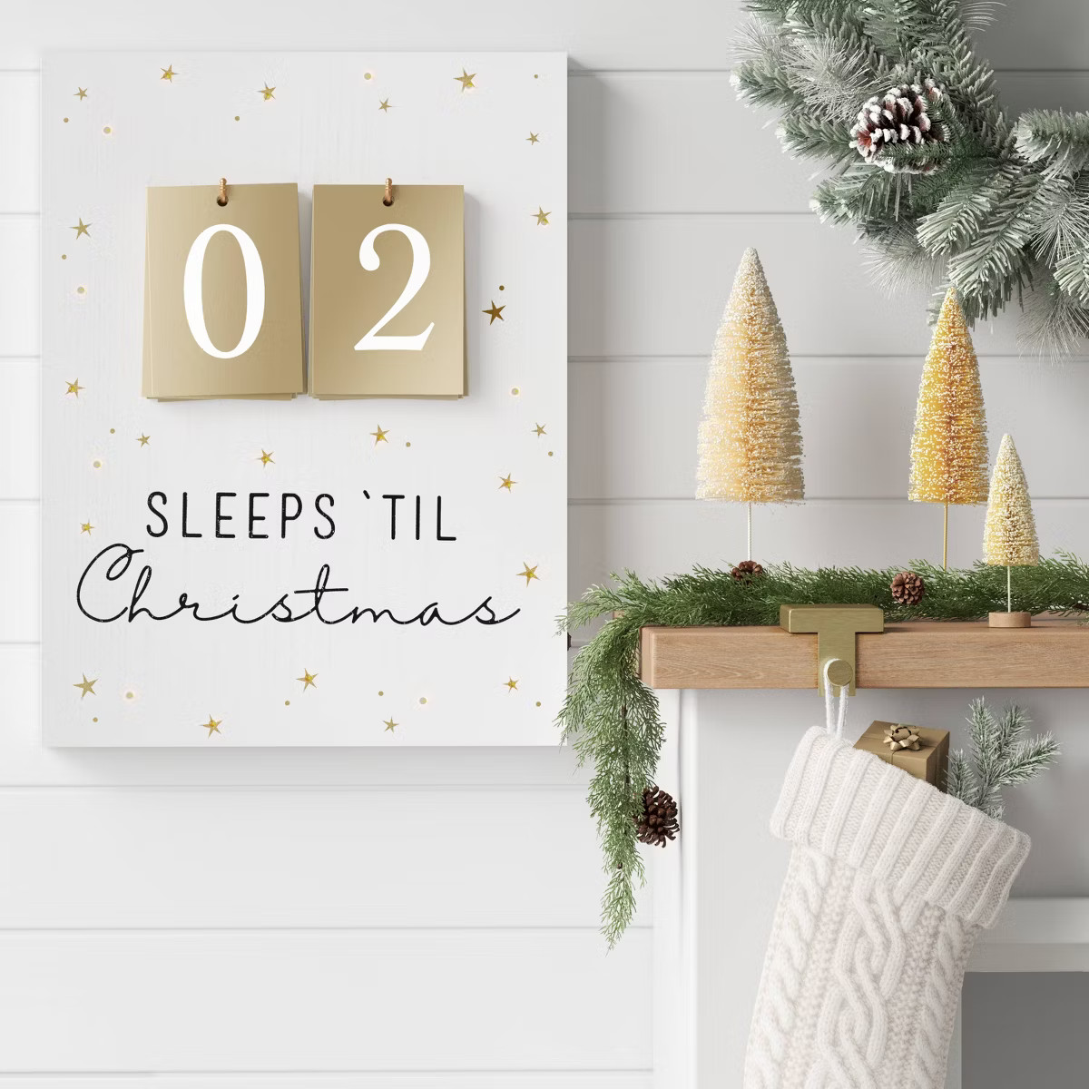 18.7" Lit 'Sleeps 'til Christmas' Wood Countdown Sign Cream - Wondershop™ | Target