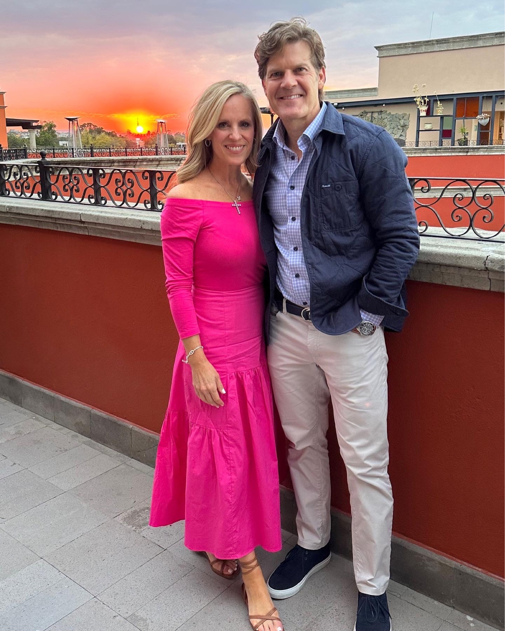 SALE Alert! First night in San Miguel Tuckernuck Pink off the shoulder maxi dress Runs small size up 1 I’m wearing a small. Margaux NY brown wrap sandals. 

#LTKshoecrush #LTKsalealert #LTKstyletip