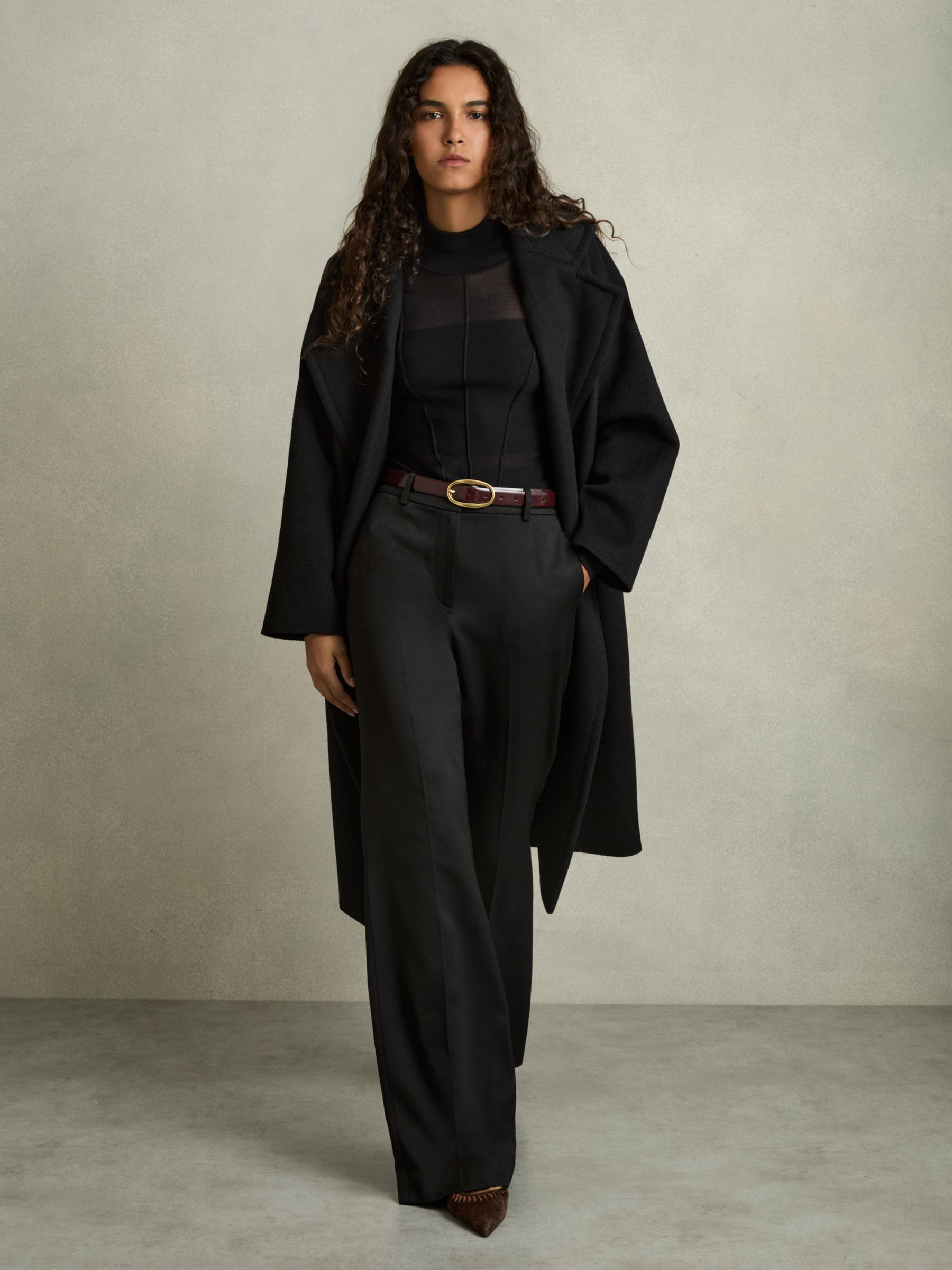 Wide-Leg Tailored Trousers in Black | Reiss US
