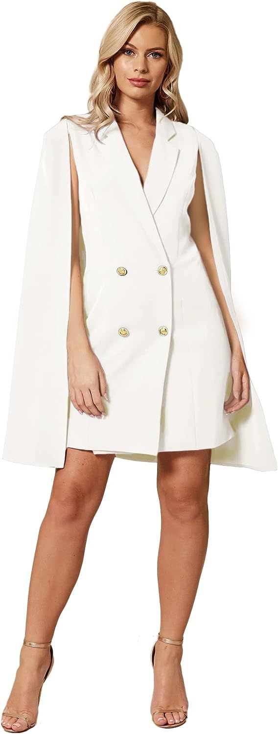 EXTRO&VERT Cape Blazer Dress for Women Gold Buttons Double Breasted Split Sleeve Casual Outfit | Amazon (US)