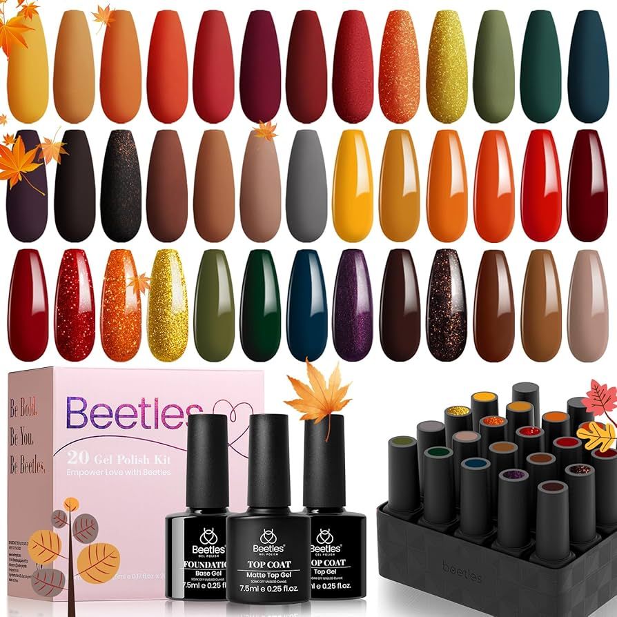 Beetles Gel Polish Nail Set 20 Colors Cozy Campfire Collection Orange Yellow Green Brown Soak Off... | Amazon (US)