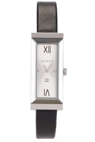 Gucci G Frame Watch in Stainless Steel & Black Leather - Black. Size all. | FWRD 