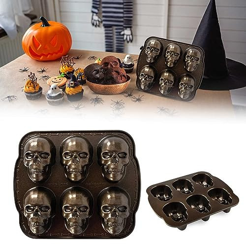 Halloween Skull Mold, Haunted Skull Cakelet Pan Skull Molds for Baking Skull Cake Pan Aluminum 3D Halloween Skull Baking Pan Gummy Molds Non-stick Candy Molds Halloween Cookware | Amazon (US)