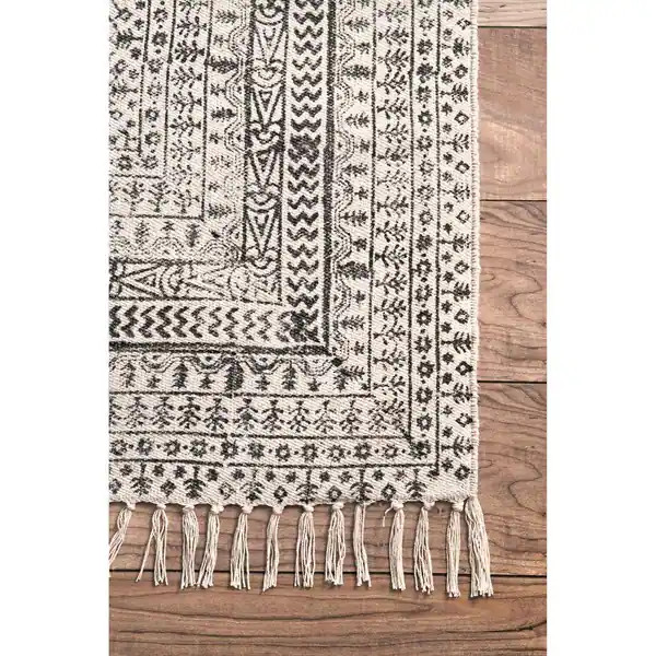 nuLOOM Ivory Handmade Flatweave Sparkling Cotton Fringe Area Rug | Bed Bath & Beyond