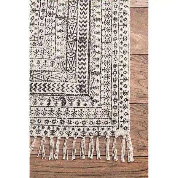 nuLOOM Ivory Handmade Flatweave Sparkling Cotton Fringe Area Rug | Bed Bath & Beyond