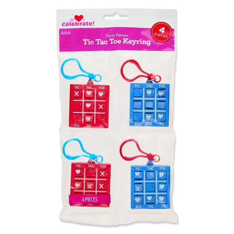Tic Tac Toe Keyring Party Favors, Red and Blue, 4 Count, Valentine's Day by Way To Celebrate | Walmart (US)