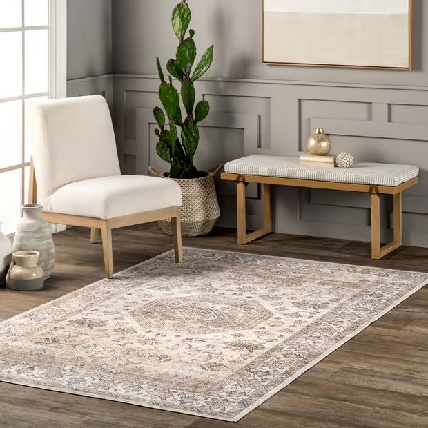 Ivory Angeline Washable Stain Resistant 8' x 10' Area Rug | Rugs USA