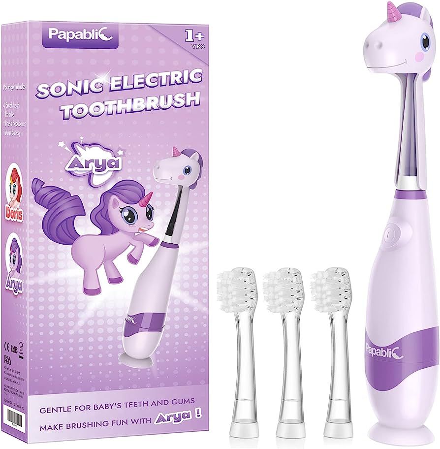 Papablic Baby Sonic Electric Toothbrush, Toddler Toothbrush for Ages 1-3 Years with Cute Unicorn ... | Amazon (US)