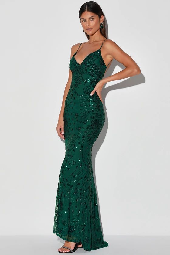 Photo Finish Forest Green Sequin Lace-Up Maxi Dress | Lulus (US)