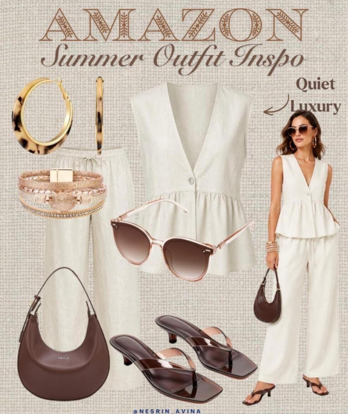 amazon outfit
neutral summer outfit 
resort wear
brown bag
brown sandals
brown sunglasses
jewelry 
complete outfit 
ootd 
summer vacation 
vacation outfits over 49

#LTKSaleAlert #LTKOver40 #LTKootd