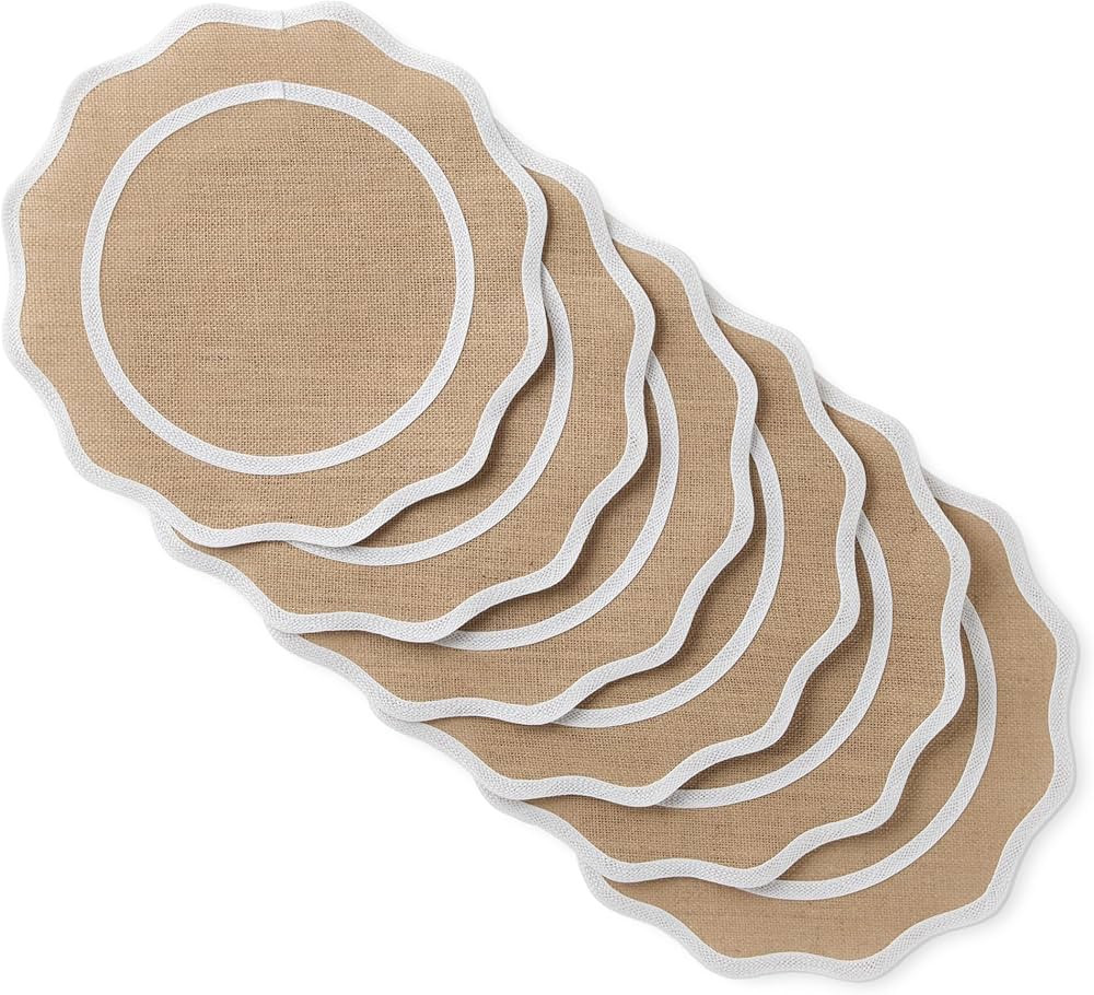 MARTHA STEWART Hessian Textured Wedge Border Placemats 6-Pack Set, 100% Natural Jute & Burlap, Wo... | Amazon (US)