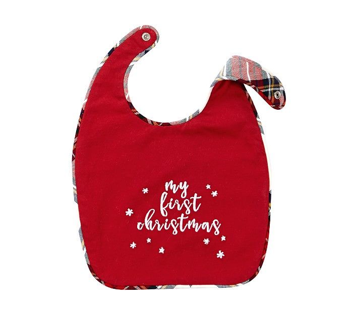 My First Christmas Embroidered Bib, Bib, Red | Pottery Barn Kids