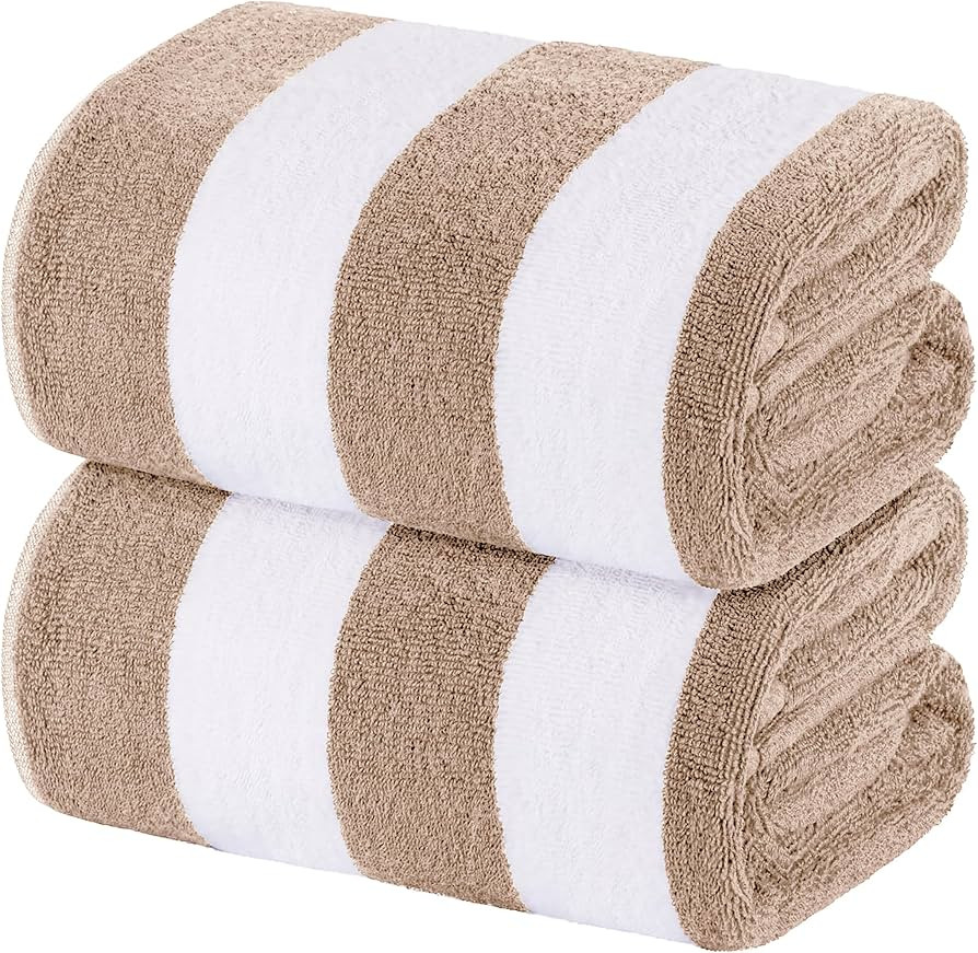 White Classic Beach Towels Oversized Cabana Stripe Cotton Bath Towel Large - Luxury Plush Thick H... | Amazon (US)