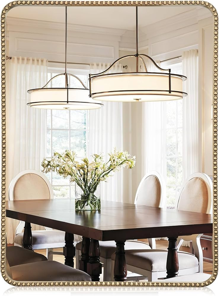 24"x32" Antique Gold Mirror with Beaded Frame, Wall Mirror for Bathroom, Rectangle Gold Metal Dec... | Amazon (US)