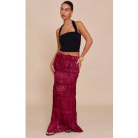 Deep Red Drawstring Frill Tiered Maxi Skirt | PrettyLittleThing US