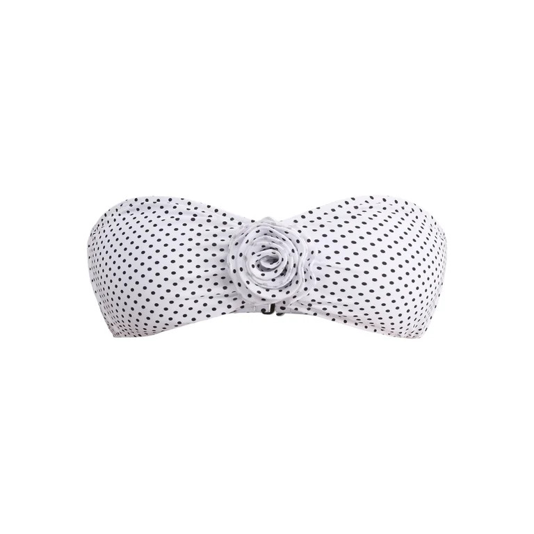 No Boundaries Women's Rosette Polka Dot Bandeau Swim Bikini Top, Sizes XXS-XXL | Walmart (US)