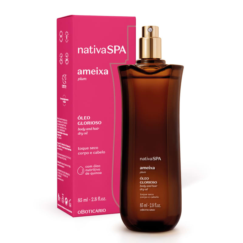 O Óleo Glorioso Nativa SPA Ameixa tem ação multifuncional: pele e cabelo nutridos com explosã... | oBoticario (BR)