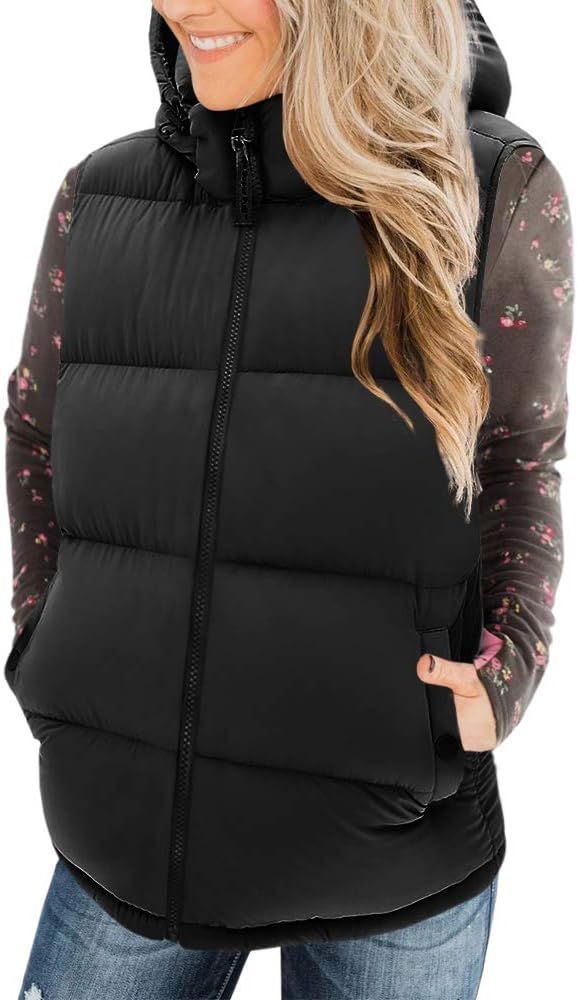 Yskkt Womens Packable Hooded Down Vest Winter Quilted Warm Thicken Puffer Gilet with Pockets | Amazon (US)