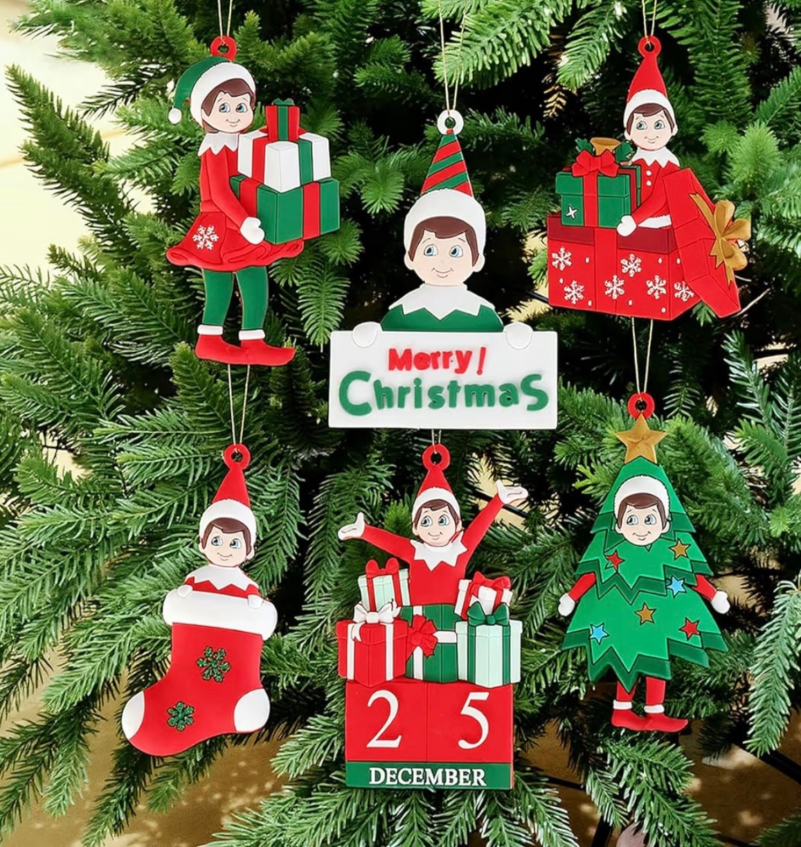 Set of 6 Elf on the shelf ornaments. Was $20 now $10 w/ code “M9PA9MMP” at checkout. These are so cute! Would be perfect to have your elves 🧝 bring them and hang them on the tree. 

#LTKHome #LTKHoliday #LTKSaleAlert