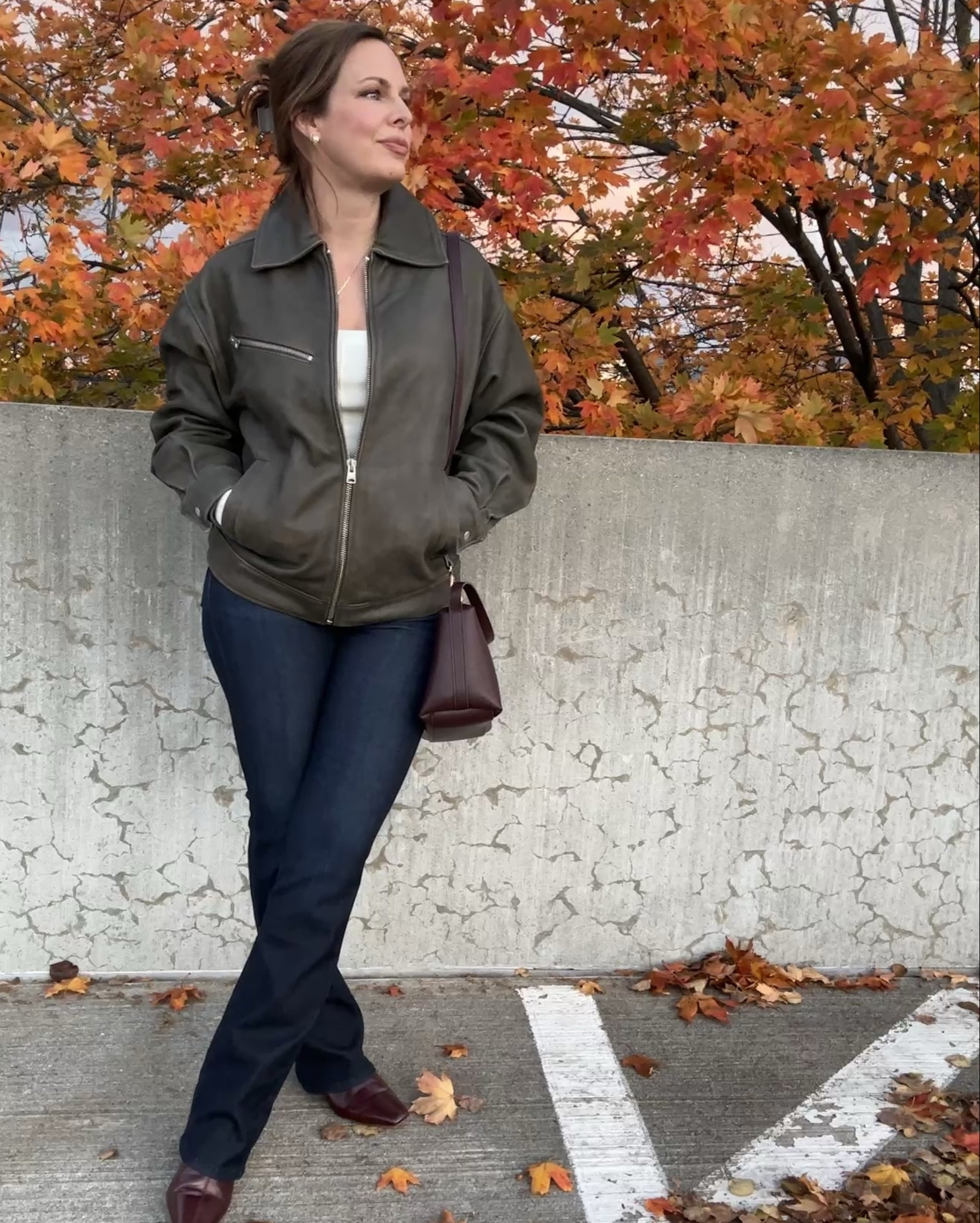 This is the jacket for when you want to look like a “Cool Girl”, no matter your age. 
Hard to believe this oversized leather bomber style is as awesome as it is (for just $250). 
Wear it with your denim, your leggings and even your dresses and skirts when you want to add an unexpected “edge” to your outfit. I’m wearing a small true to size. It’s available in three different color options.

#LTKSeasonal #LTKOver40 #LTKStyleTip