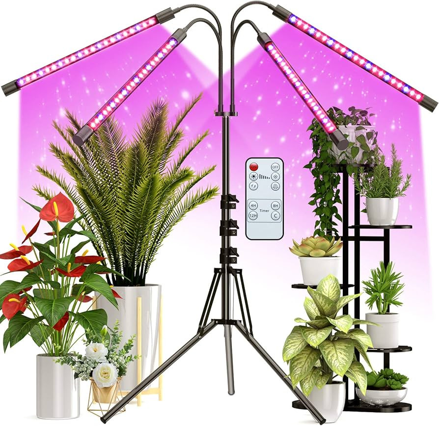 Grow Light with Stand, for Indoor Plants with Red Blue Spectrum, 10 Dimmable Brightness, 4/8/12H ... | Amazon (US)
