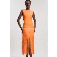 Karen Millen Figure Form Bandage Tassel Hem Knitted Dress in Orange | Size 12 | Karen Millen