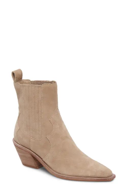 Dolce Vita Senna Croc Embossed Western Boot in Almond Suede at Nordstrom, Size 9 | Nordstrom