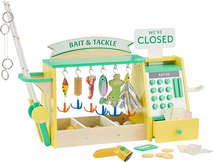 Teamson Kids Fishing Shop Playset with Cash Register & Scanner, Wooden Role Play Counter for Todd... | Amazon (US)