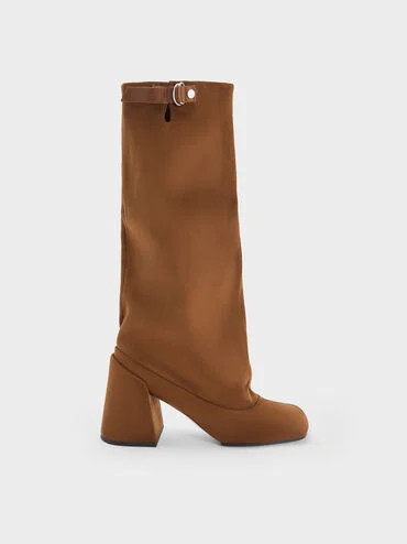 Brown Robbie Faux Suede Side-Buckle Block-Heel Knee-High Boots | CHARLES & KEITH | Charles & Keith US