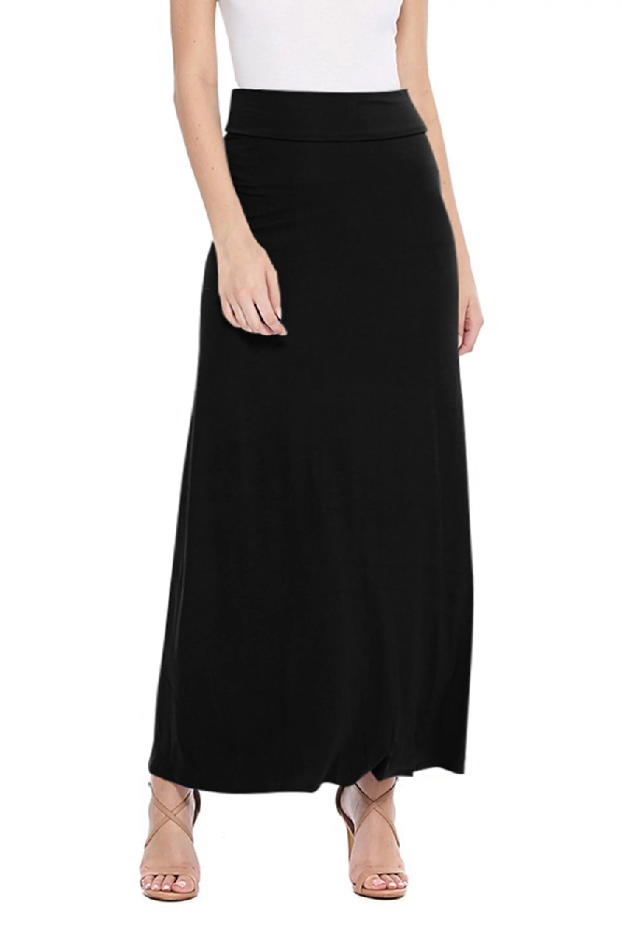Women's Basic Casual High Waist Foldable Waistband Solid Maxi Skirt S-3XL - Walmart.com | Walmart (US)