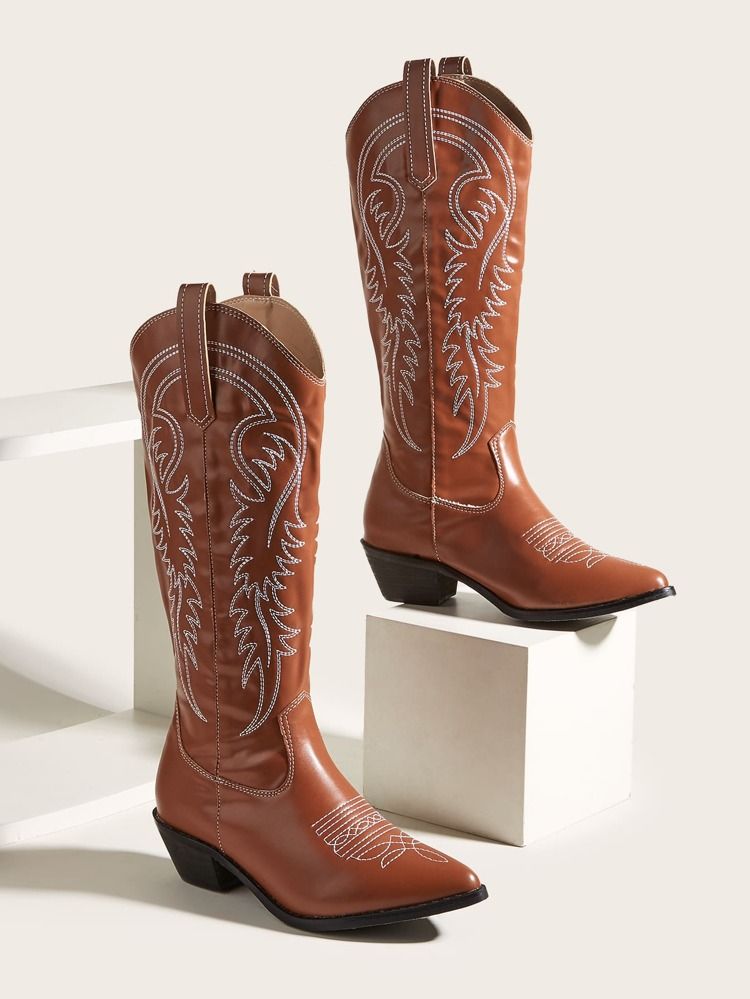 Solid Embroidery Design Western Boots | SHEIN