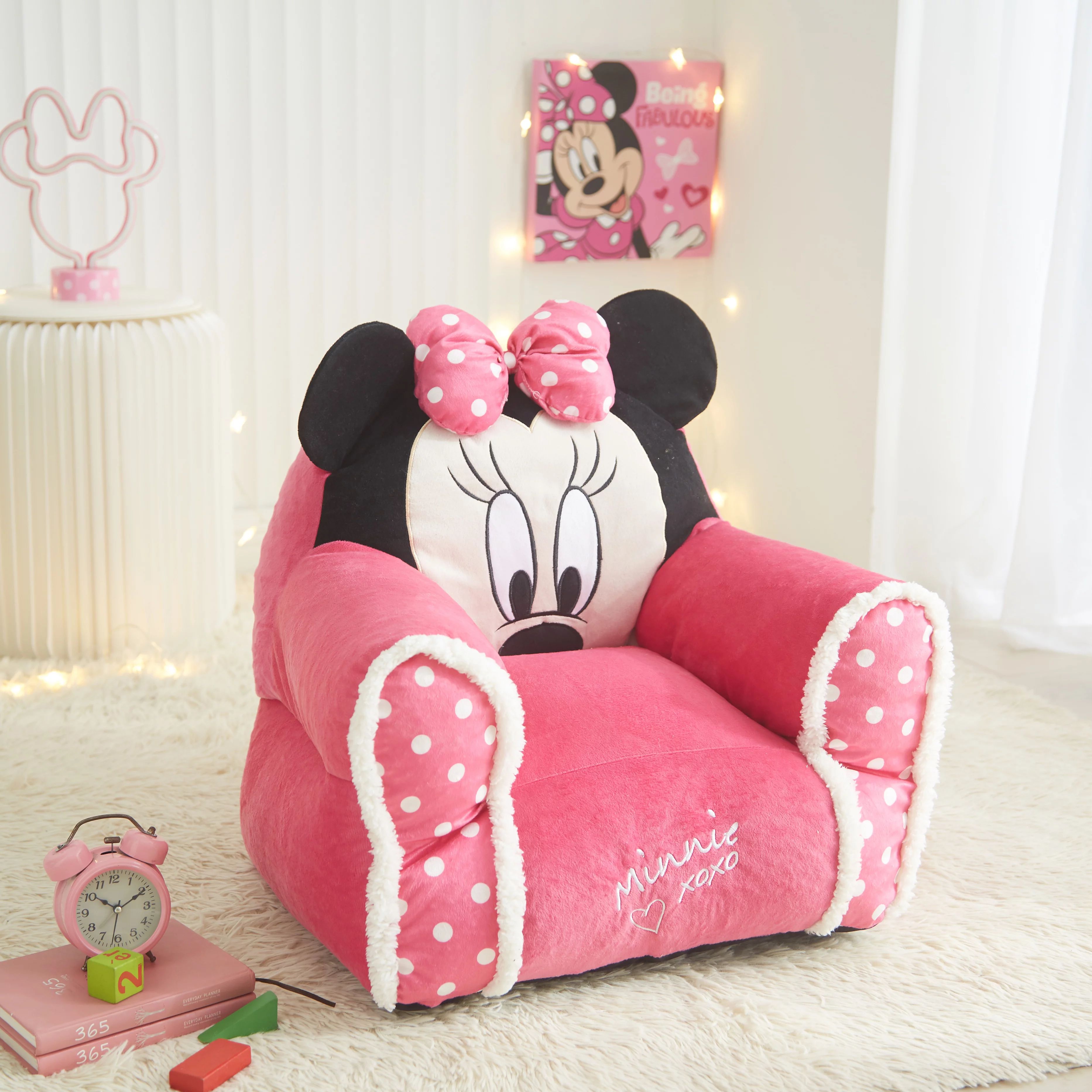 Disney Minnie Mouse Kids Figural Bean Bag Chair with Sherpa Trimming, Multi-color - Walmart.com | Walmart (US)