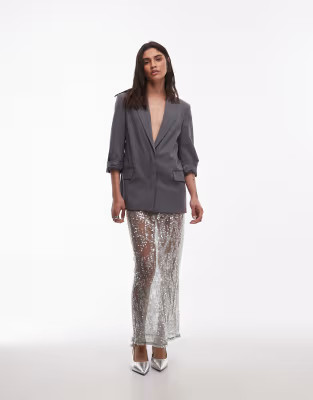 ASOS DESIGN sheer sequin mesh maxi skirt in mint | ASOS (Global)