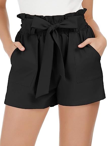 Women Bowknot Tie Waist Summer Casual Shorts with Pockets | Amazon (US)