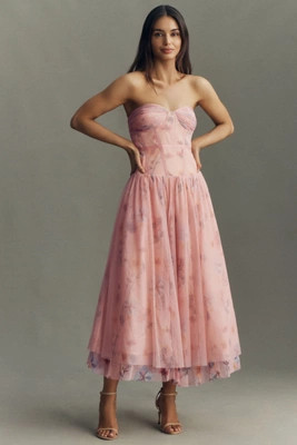 BHLDN Millie Tulle Strapless Sweetheart Drop-Waist Midi Dress | Anthropologie (US)