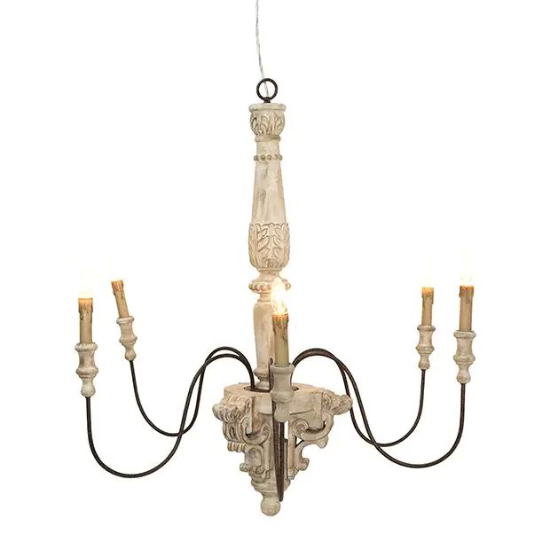 Classic 6 Light Wood and Metal Chandelier | Antique Farm House