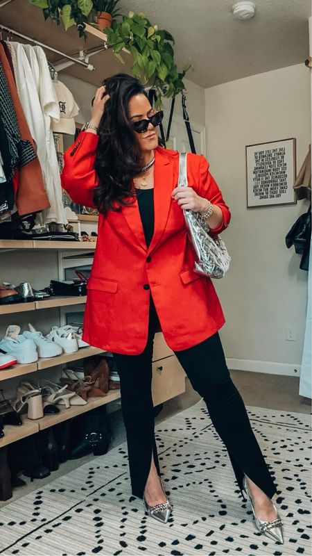 Midsize Fall Capsule Wardrobe Outfit Ideas | Red boyfriend blazer | Express outfit | fiery red outfit | work outfit ideas | slingback heels

#LTKmidsize #LTKworkwear #LTKshoecrush