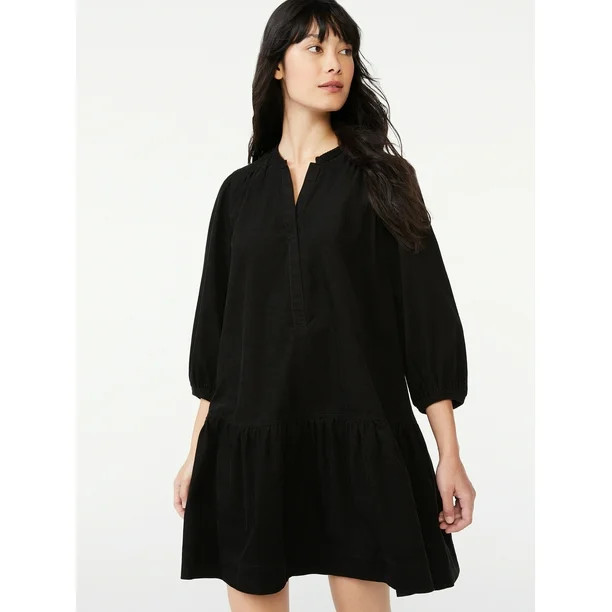 Free Assembly Women's Cotton Swing Dress with ¾ Puff Sleeves | Walmart (US)