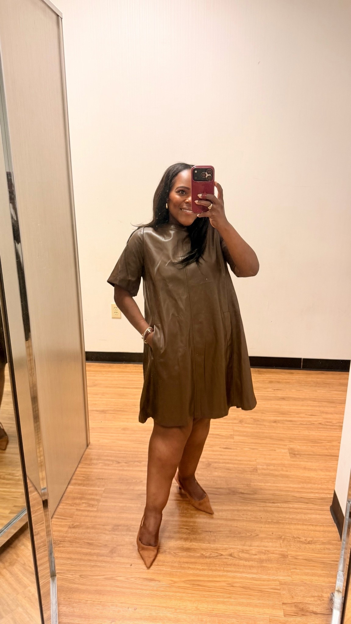 Faux leather mini dress - wearing the size large but bought the medium.

#LTKMidsize #LTKWorkwear #LTKSeasonal