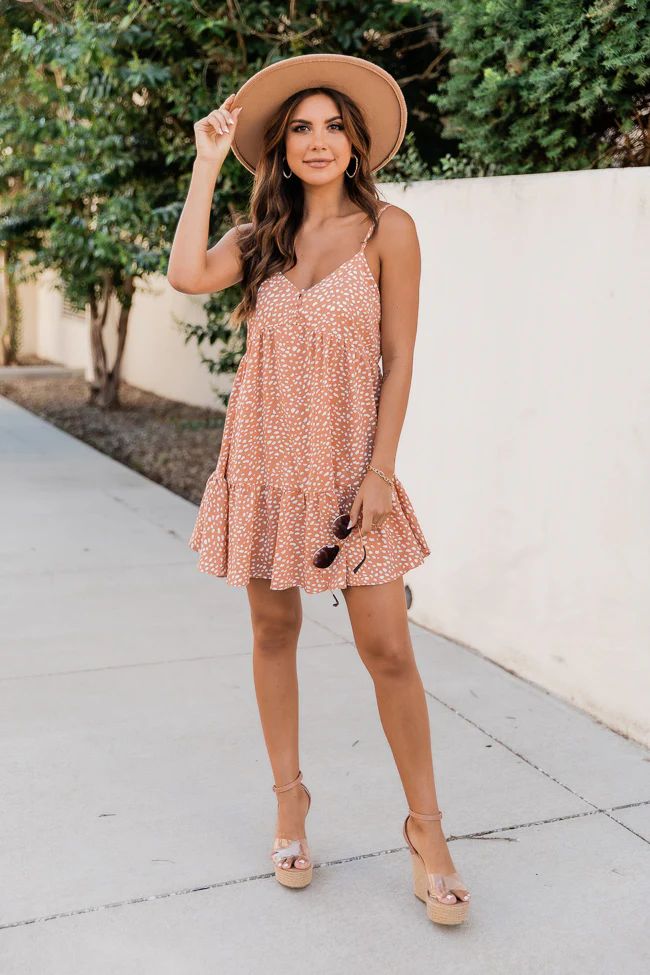 A Summer Kiss Tiered Peach Dotted Dress | The Pink Lily Boutique