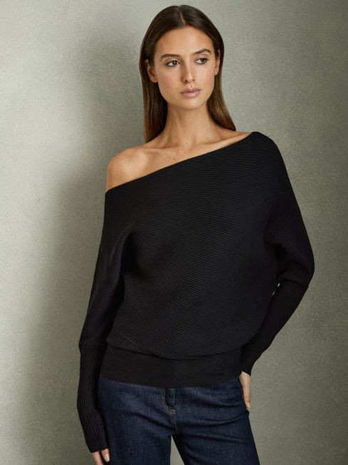 Asymmetric Draped Knitted Jumper in Mink | Reiss US