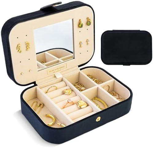 Benevolence LA Plush Velvet Travel Jewelry Storage Box | Earring Organizer with Mirror | Small Ca... | Amazon (US)