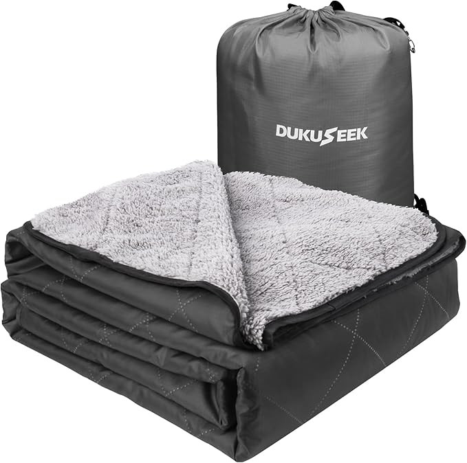 DUKUSEEK Sherpa Waterproof Camping Blanket with Hood - Warm Large Fleece Outdoor Stadium Blanket ... | Amazon (US)